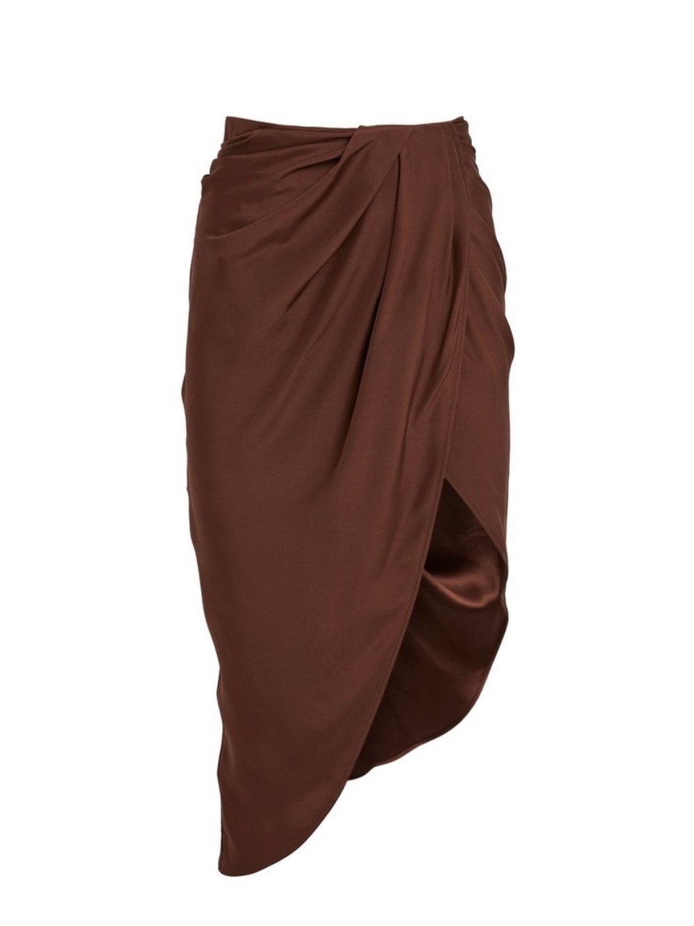 Gauge81 Brown Asymmetrical Draped Midi Skirt